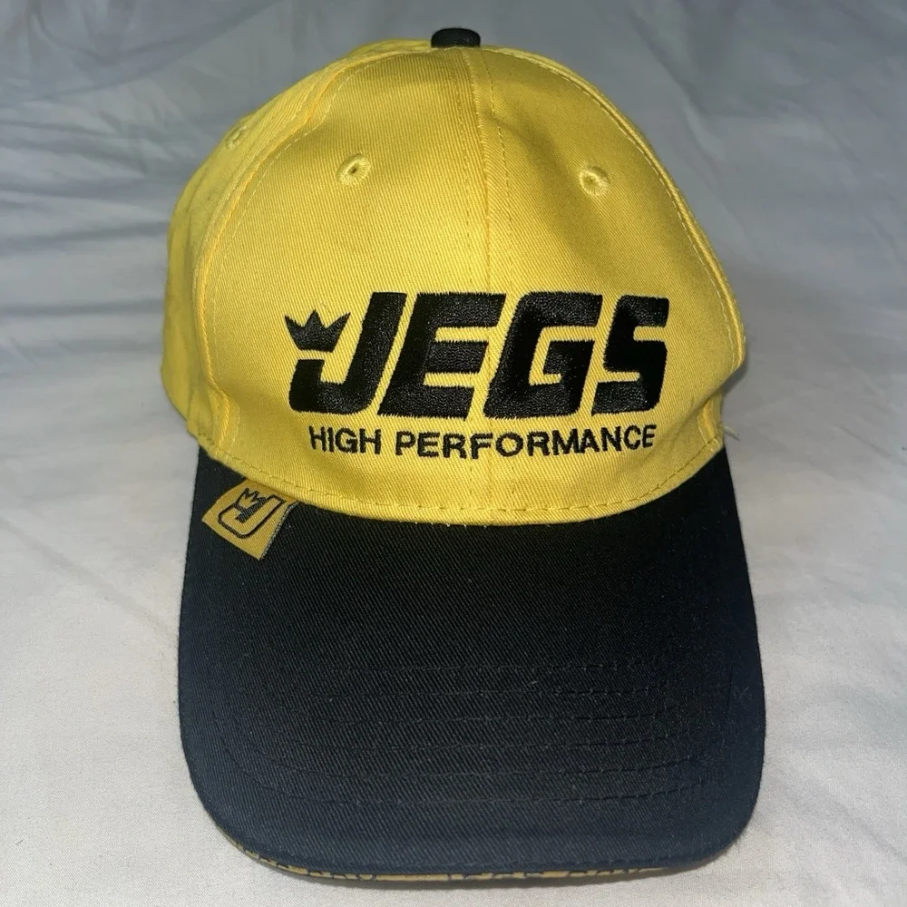 JEGS HIGH PERFORMANCE Yellow Black Baseball Hat Adjustable Strapback Can Cooler‎